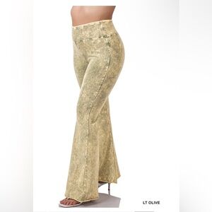 132 - Zenana Outfitters Olive Acid Wash Flare Pants